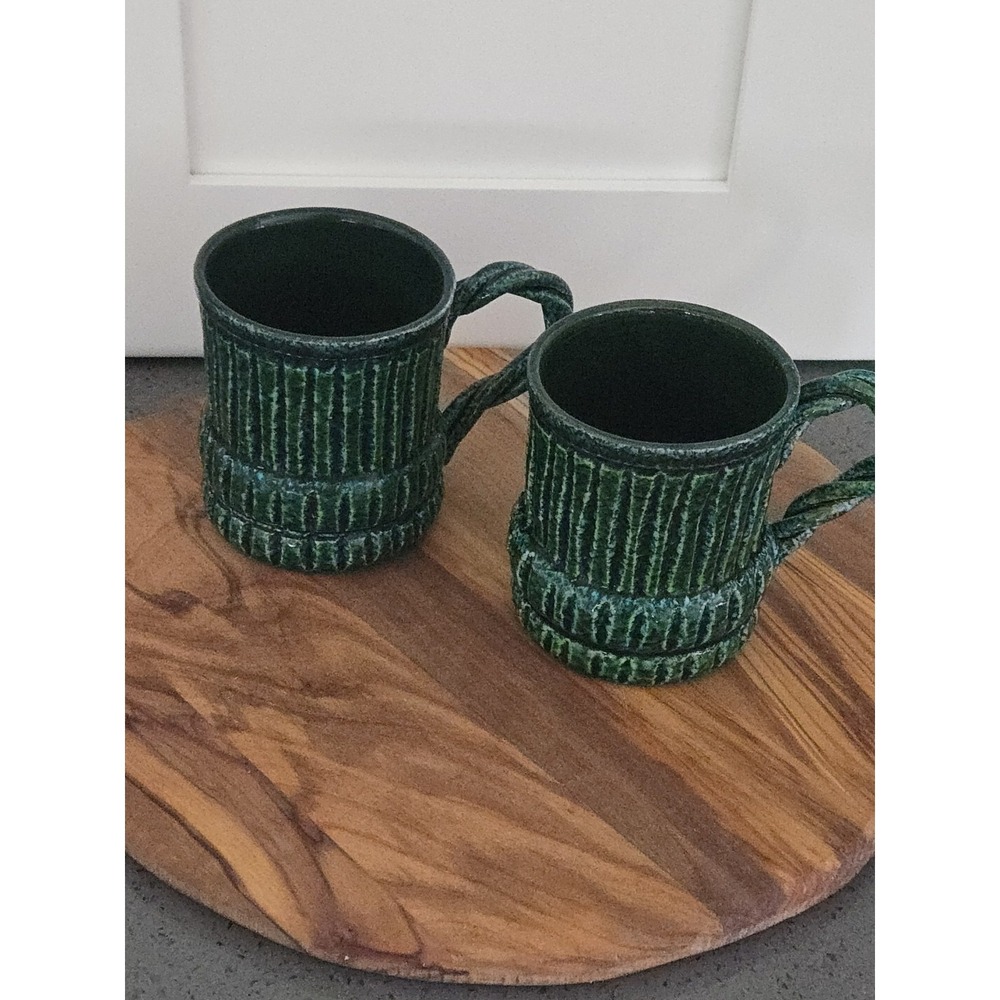 2 Vintage Holt Howard HH Italy Ceramic Mugs Blue Green Bitossi Style